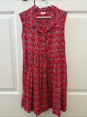 Almirah Girls Red Floral Button-Front Dress